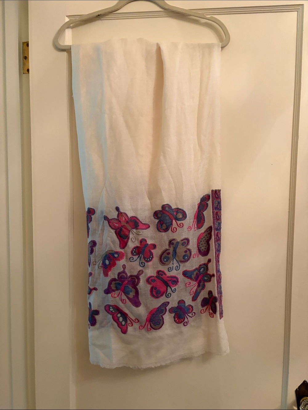 Lightweight cream Scarf with  butterflies